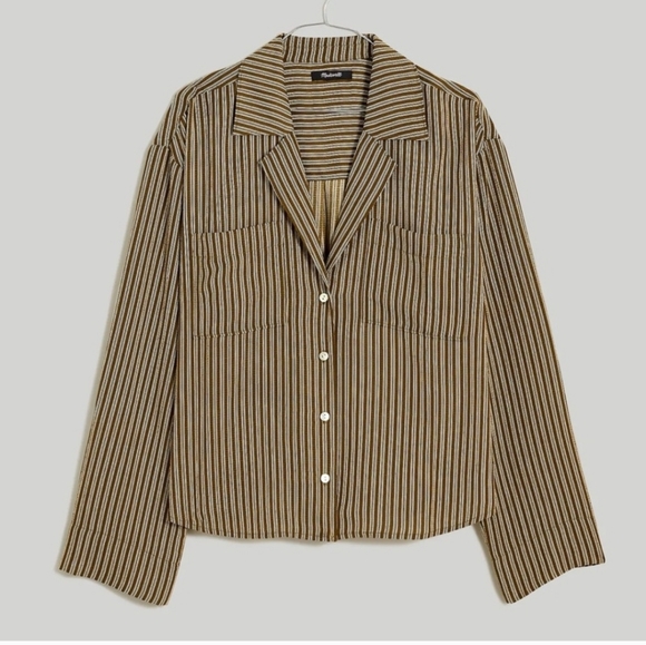Madewell Striped Casual Button Down Shirt Brown & White Size XL - Picture 2 of 6